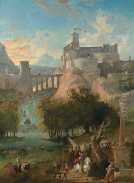 Chateau De Laquila Dans Les Abruzzes Oil Painting by Nicolas Antoine Taunay