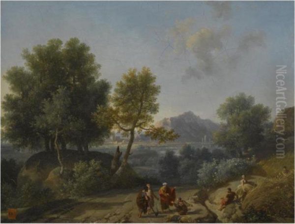 A Landscape With Ruth And Boaz On A Path In The Foreground Oil Painting by Nicolas Antoine Taunay