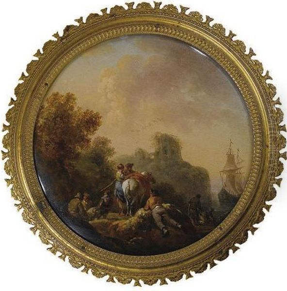 Personnages Pres D'un Rivage Oil Painting by Nicolas Antoine Taunay