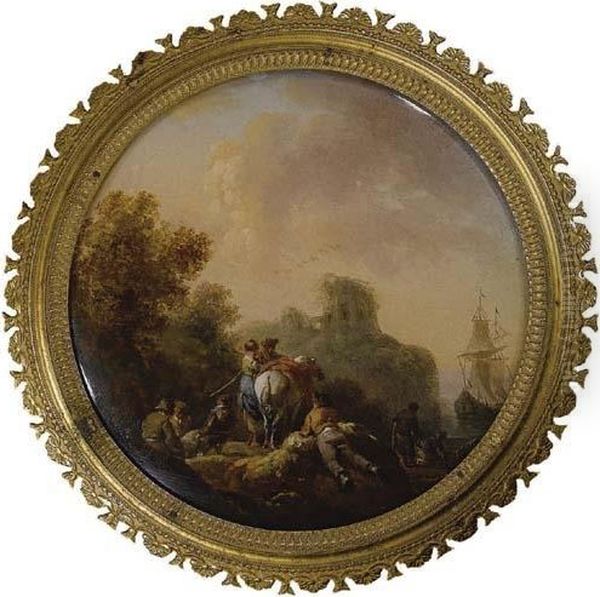 Personnages Pres D'un Rivage Oil Painting by Nicolas Antoine Taunay