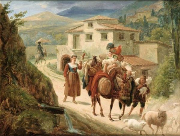 Paysage Italien Avec Des 
Promeneurs Sur Un Chemin [attributed To Nicolas-antoine Taunay ; Italian
 Landscape With Travellers On A Path ; Oil On Canvas] Oil Painting by Nicolas Antoine Taunay