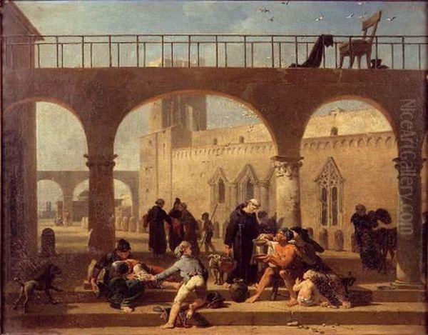 Une Place A Rome Oil Painting by Nicolas Antoine Taunay