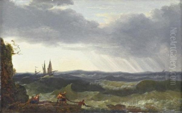 Retour De Peche, Ciel Orageux Oil Painting by Nicolas Antoine Taunay