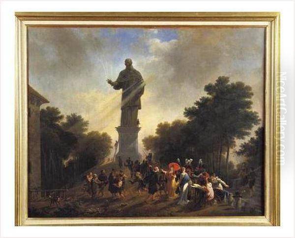 L'imperatrice Josephine Et Sa 
Suite Visitant La Statue De Saint Charles Borrommee A Arona Sur Les Iles
 Du Lac Majeur Oil Painting by Nicolas Antoine Taunay