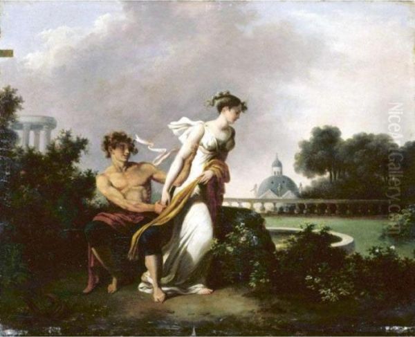 Parkland Landscape With Two Lovers Oil Painting by Nicolas Antoine Taunay