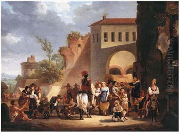 Magicien Devant La Porte D'une Ville. Oil Painting by Nicolas Antoine Taunay