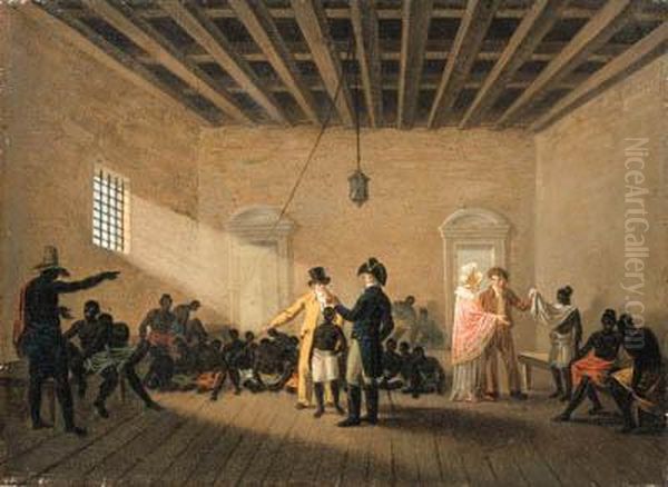 A Slave Market, Rio De Janeiro Oil Painting by Nicolas Antoine Taunay