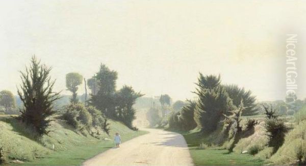 Child On A Country Road Oil Painting by Henri Taurel