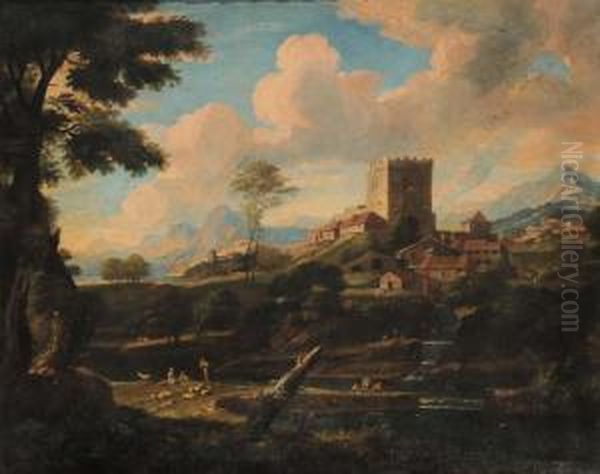 Paesaggio Con
Pastori Oil Painting by Carlo Antonio Tavella