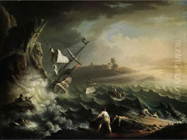 Marineszene Mit Schiff In Seenot Oil Painting by Carlo Antonio Tavella