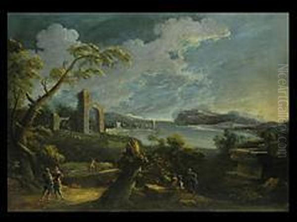 Italienische Kustenlandschaft Mit Ruinen Oil Painting by Carlo Antonio Tavella