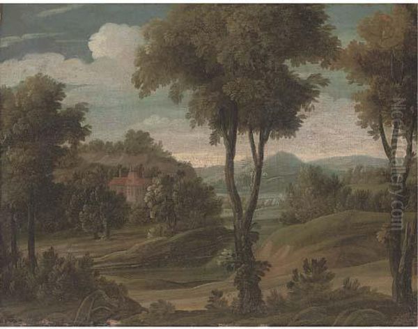 A Wooded Landscape With A Country House Oil Painting by Carlo Antonio Tavella