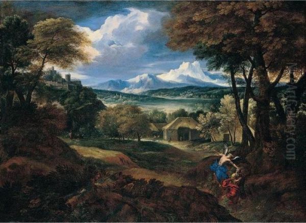 Classical Landscape With Elijah And The Angel Oil Painting by Carlo Antonio Tavella