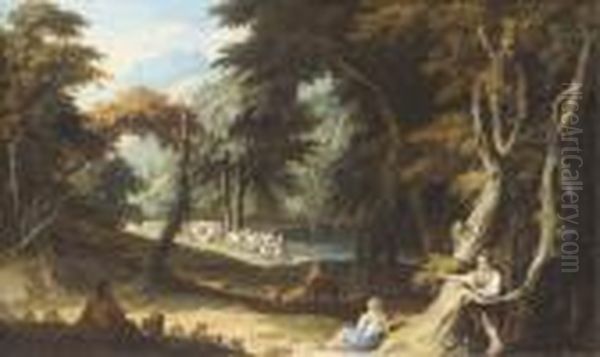 A Wooded Landscape With Travellers Oil Painting by Carlo Antonio Tavella