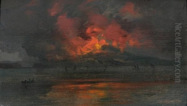 View Of A Volcano At Night Oil Painting by Jules Tavernier