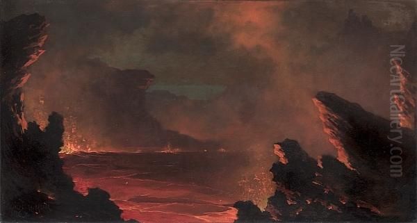 Kilauea Volcano Oil Painting by Jules Tavernier