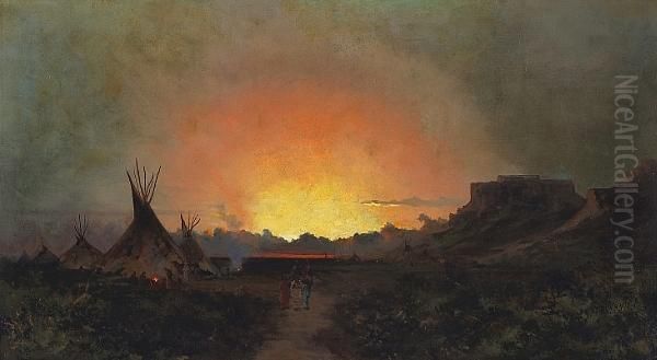 A Sunset In Wyoming Oil Painting by Jules Tavernier