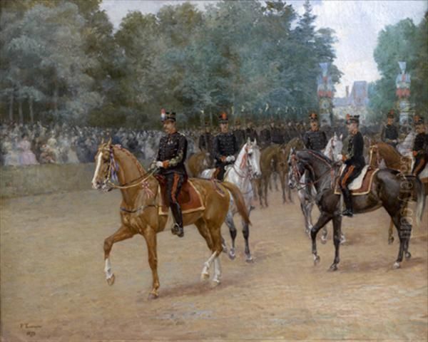 Defile De La Garde Republicaine Aux Tuileries Oil Painting by Paul Tavernier