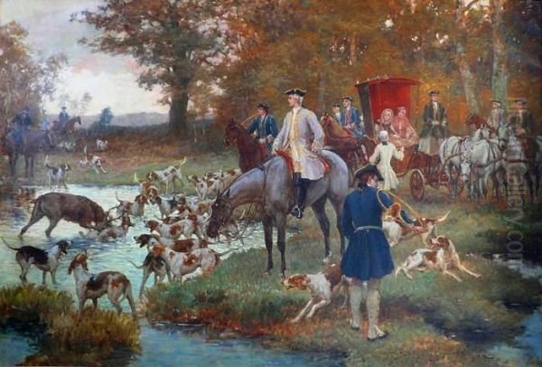 Chasse Acourre Louis Xv Oil Painting by Paul Tavernier