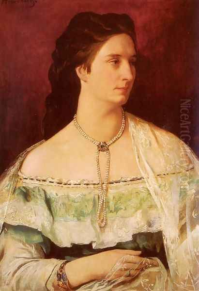 Portrait Of A Lady Wearing A Pearl Necklace Oil Painting by Anselm Friedrich Feuerbach