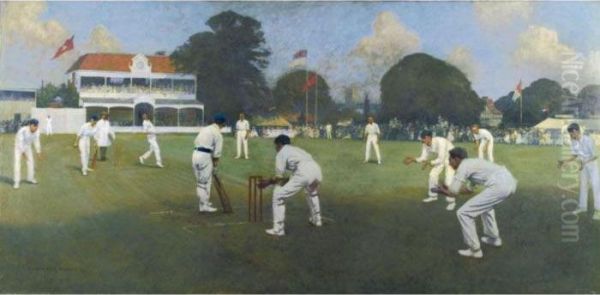 Kent V Lancashire Canterbury Oil Painting by Albert Chevallier Tayler