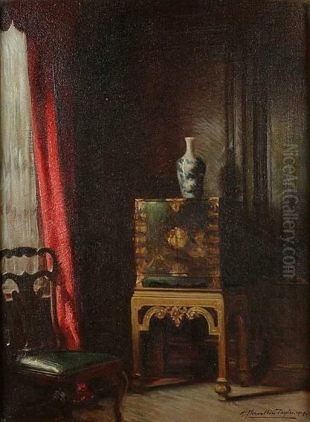 A Chinese Cabinet And Vase Oil Painting by Albert Chevallier Tayler