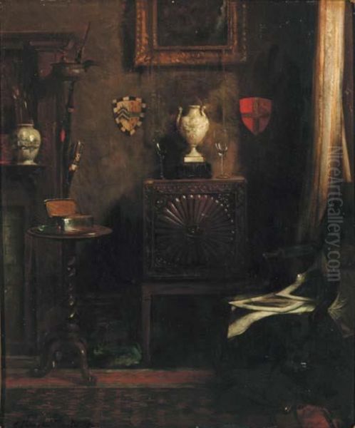 Interior With Heraldic Crests Oil Painting by Albert Chevallier Tayler