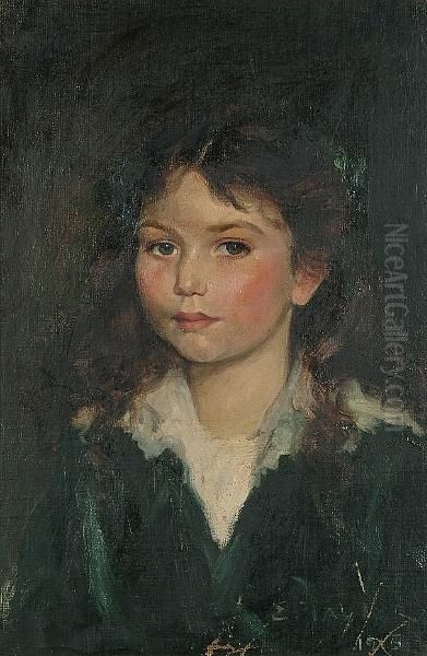 Portrait Of A Young Girl Oil Painting by Edward Tayler