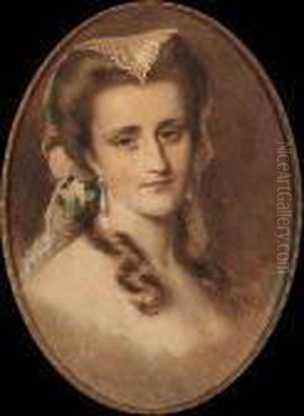 Portrait Of The Countess Of Carnarvon, Nee Lady Evelyn Stanhope (?-1875) Oil Painting by Edward Tayler