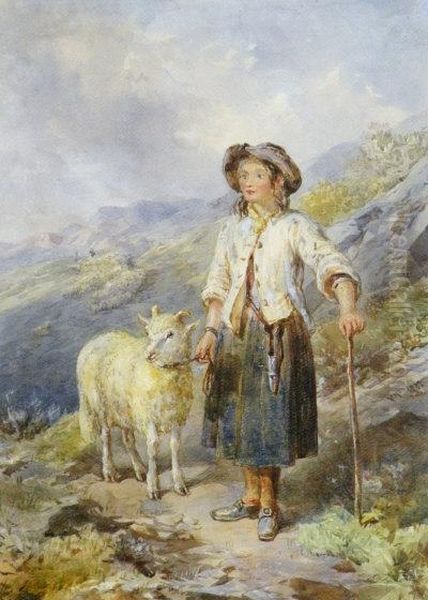 A Young Shepherdess On Highland Path Oil Painting by John Frederick Tayler