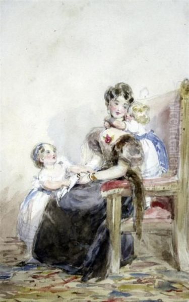 Mother And Two Children Oil Painting by John Frederick Tayler