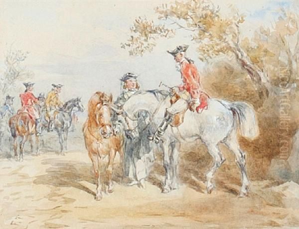 A Roadside Rest, Gentlemen Riders In 18th Century Costume Oil Painting by John Frederick Tayler