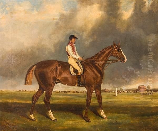 Racehorse With Jockey Up At Epsomracecourse Oil Painting by John Frederick Tayler