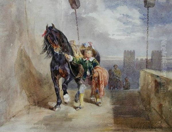 Coriolanus Leading A Black 
Charger Over A Drawbridge Watercolour 22 X 28cm Provenance: Thos. Agnew 
And Sons Ltd Oil Painting by John Frederick Tayler