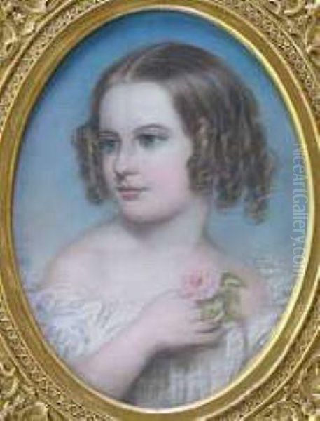 Young Girl Holding A Pink Rose Oil Painting by Alfred Taylor