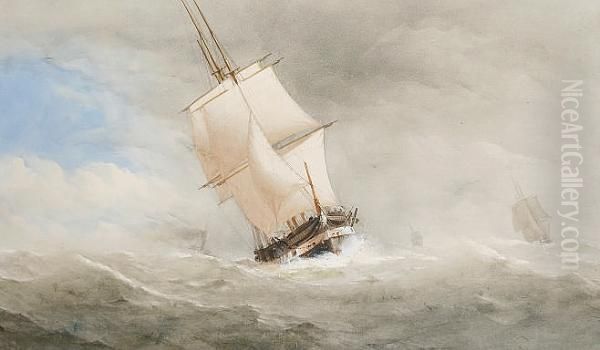 Sailing Vessels On A Breezy Day Oil Painting by Charles Taylor