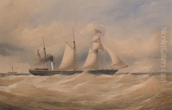 A Sail And Steamship In The Channel. Oil Painting by Charles Taylor