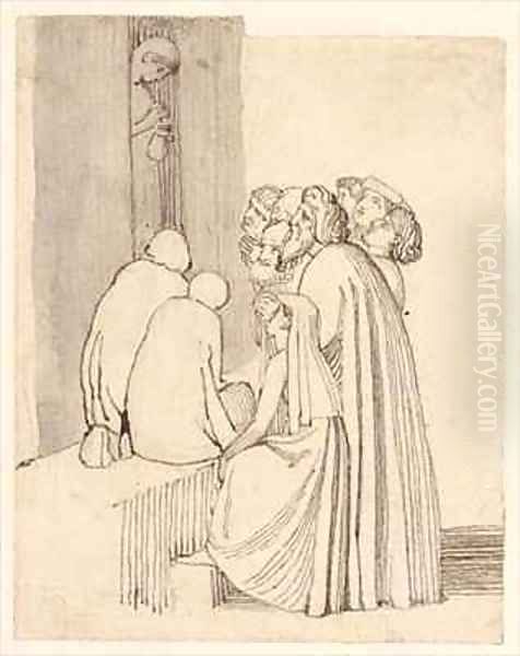 A Beggar Family round a Door Oil Painting by John Flaxman