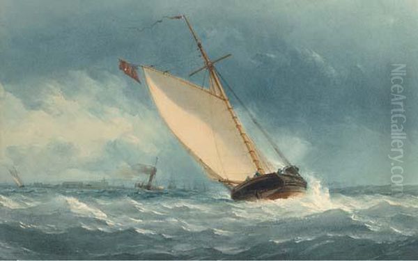 A Coastal Trader Heeling In The Breeze Oil Painting by Charles Taylor