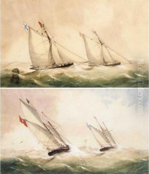 Schooners Racing Off Nib Lights, Isle Of Wight Oil Painting by Charles Taylor