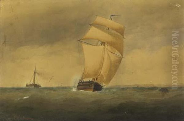 A Sailing Trader And Paddle Tug Running Down Channel Oil Painting by Charles Taylor