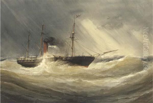 A Paddle Steamer In A Squall Oil Painting by Charles Taylor