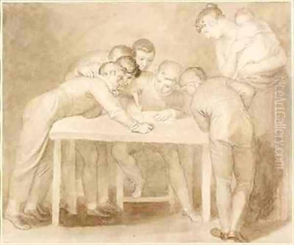 A Domestic Group Oil Painting by John Flaxman