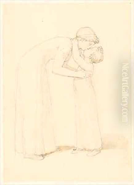 A Woman Bends Down to Kiss a Child Oil Painting by John Flaxman