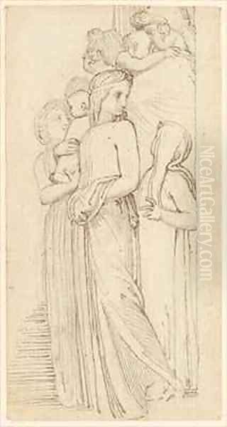 A Group of Women and Children in a Doorway Oil Painting by John Flaxman