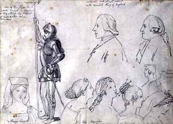 Character Sketches in Rome with Portraits of Prince Charles Edward Stuart and his brother Cardinal York Oil Painting by John Flaxman