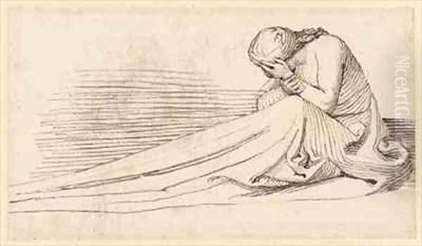 A Seated Female Figure in Long Drapery Mourning Oil Painting by John Flaxman