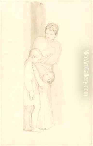 A Woman standing behind a Small Child Oil Painting by John Flaxman