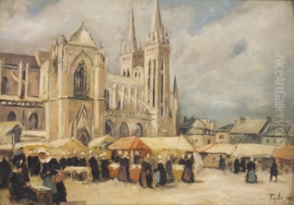 Market In Brittany Oil Painting by Samuel Connolly Taylor