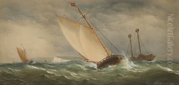 Vessels Off The Nore Light, Isle Of Wight Oil Painting by Charles, Taylor Snr.